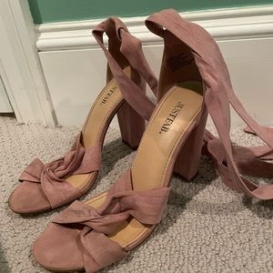 Blush pink lace up heels
